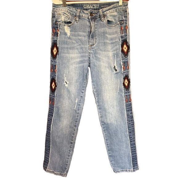 Grace in LA Jeans Size 28 Boho Western Ripped Straight Leg Distressed - Picture 1 of 11